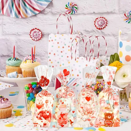 Miniatura 5 de Bolsas de celofán para dulces de San Valentín, 100 piezas de bolsas de dulces de San Valentín, bolsa de regalo de celofán de plástico para galletas