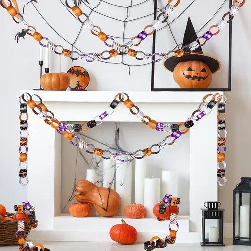 Miniatura 6 de ASTARON Cadenas de papel de Halloween de 300 enlaces, kit de manualidades de papel de Halloween para decoraciones espeluznantes de fiestas, 10