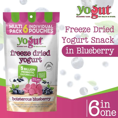 Miniatura 3 de YoGut Bocadillo de yogur liofilizado, arándano, paquete de 6, aperitivos saludables para niños, niños pequeños y adultos, sin gluten, sin OMG, con 5