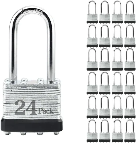 Miniatura 12 de ZonRo Candados de acero laminado con llave, cerraduras iguales con llave, 1-9/16 pulgadas de ancho, candados de grillete largo, paquete de 6, aro