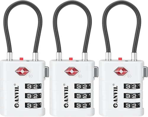 Miniatura 34 de ANVIL Candados para Equipaje Aprobados por TSA – Candados de Viaje de Combinación TSA008 de Alta Seguridad con Indicador de Inspección para Maletas