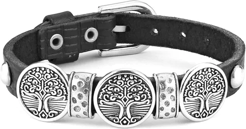 HZMAN Pulseras vikingas trenzadas de cuero para hombres y niños, estilo nórdico, vintage, árbol de la vida, pulsera de talismán, regalo de joyería