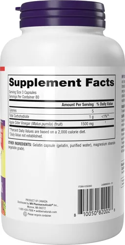 Miniatura 2 de Webber Naturals Cápsulas de vinagre de sidra de manzana, ACV con madre, 1500 mg por porción, alta potencia, 240 cápsulas = 80 porciones, soporte