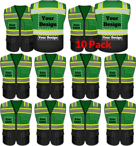 Miniatura 26 de Chaleco de seguridad personalizable con logotipo con 5 bolsillos y cremallera reflectante de alta visibilidad clase 2 ropa de trabajo al aire libre