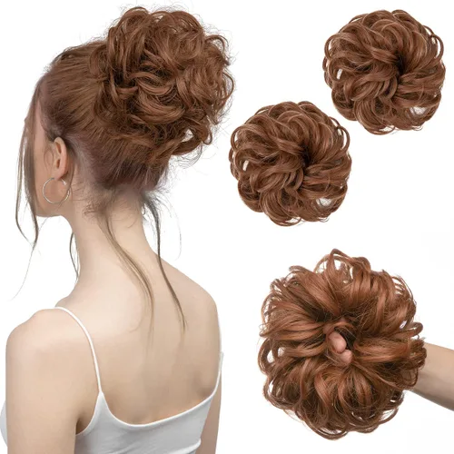 Miniatura 24 de SARLA 2 piezas de cabello desordenado color burdeos, onduladas, rizadas, sintéticas, coleteros falsos, extensiones de cola de caballo para mujeres