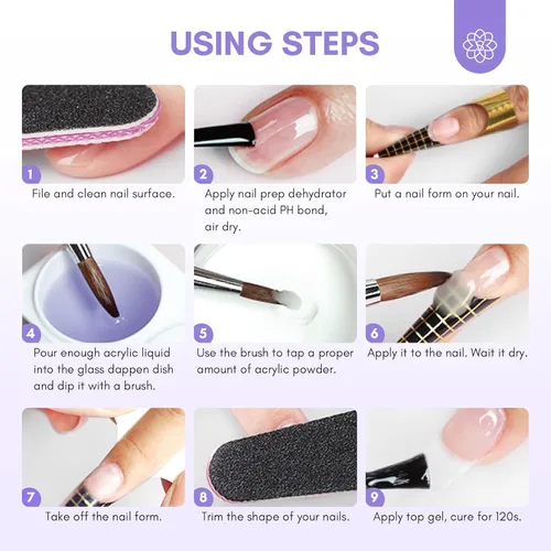 Miniatura 7 de SAVILAND Líquido Monómero Acrílico para Uñas: Monómero Líquido Acrílico de 4 oz con Pincel para Uñas Acrílicas #12 para Aplicación de Polvo