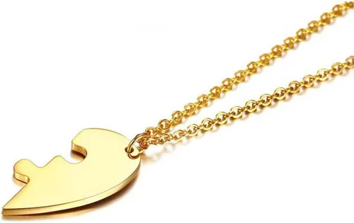 Miniatura 3 de Juego de 2 piezas de collar de acero inoxidable dorado en forma de corazón, collar negro para pareja, collar para él y ella, collares a juego