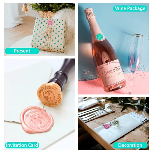 Miniatura 3 de Juego de 6 cabezas de sello de cera de boda con cabeza de latón + 1 mango de madera vintage + caja de regalo, sellos de cera para boda