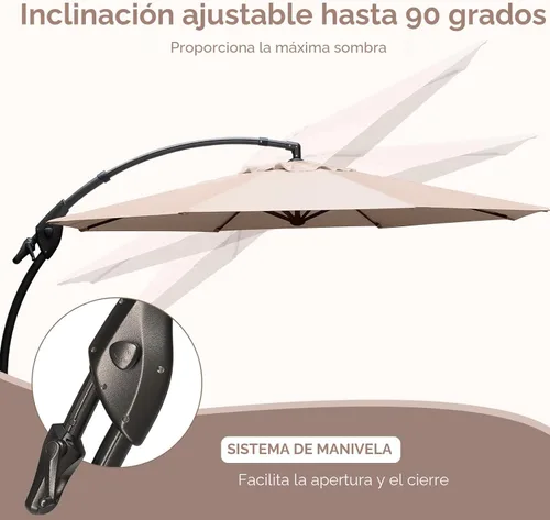 Miniatura 5 de Grand patio Sombrilla Cantilever de 11 pies con Base para Exteriores, Sombrilla Grande Redonda de Aluminio Descentrada para Patio, Jardín, Patio