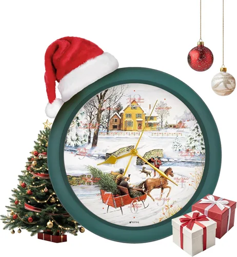 Miniatura 10 de JUSTIME Reloj de pared luminoso Polaris Silent Night de 14 pulgadas 12 villancicos de Navidad, movimiento de barrido silencioso, decoración