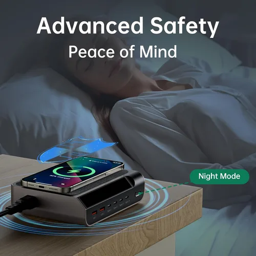 Miniatura 7 de Cargador compacto USB C de 240 W - Cargador GaN de 6 puertos con pantalla digital para teléfonos, tabletas, portátiles (oro champán)