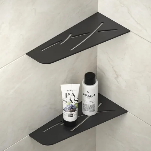 Miniatura 7 de Estante esquinero de ducha de 12 pulgadas, color negro mate 304, estante esquinero cuadrilátero de acero inoxidable empotrado para baño, soporte