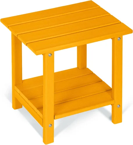 Miniatura 12 de Mesa auxiliar redonda de 2 niveles para exteriores con veta similar a la madera, mesa auxiliar Adirondack de HDPE para patio, mesa auxiliar Azul