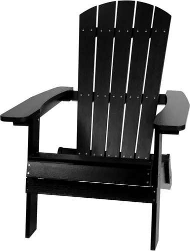 Flash Furniture Charlestown – Silla plegable Adirondack de poliresina para interiores o exteriores, resistente a la intemperie, color negro