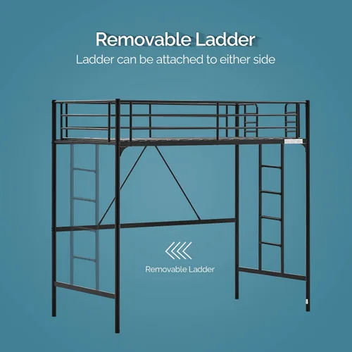 Miniatura 6 de VINGLI Cama Loft de 71 Pulgadas de Alto Tamaño Twin con Escalera de Peldaños Planos para Niños Adolescentes Adultos Cama Litera Individual de Metal