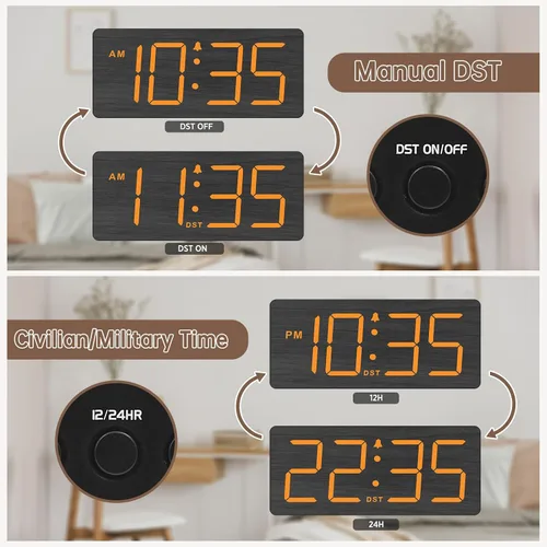 Miniatura 5 de DreamSky Reloj despertador digital de madera para dormitorio, reloj despertador fuerte para personas que duermen mucho con control de volumen