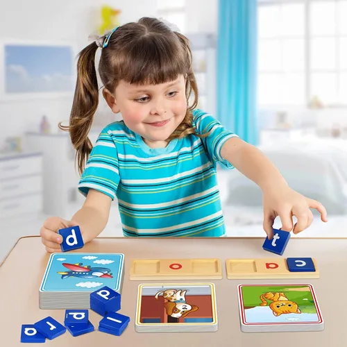 Miniatura 2 de Juguetes de aprendizaje para niños de 3, 4, 5 años - Juego de clasificación y lectura de 116 piezas con letras de vocales cortas, juego