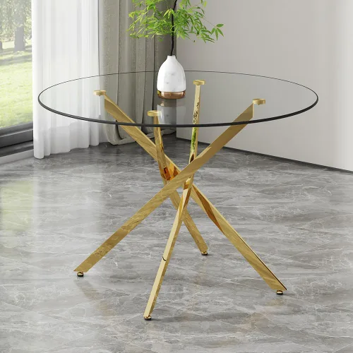 Miniatura 10 de Mesa redonda de comedor de vidrio para 2 a 4, moderna mesa superior de vidrio templado, patas cromadas resistentes, almohadillas ajustables, mesa