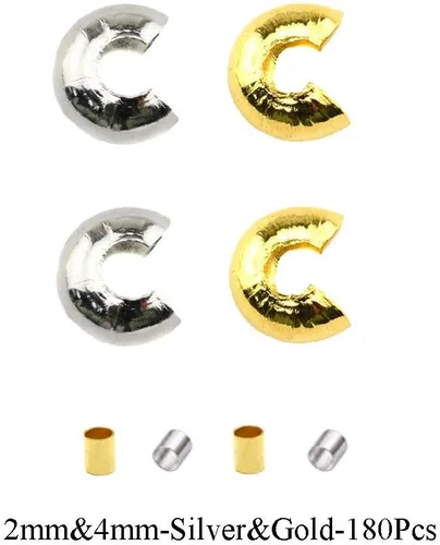 Miniatura 8 de Cuentas de crimpado de tubo pequeño de 0.079 pulgadas y cubiertas de nudo de cuentas de crimpado de 0.157 pulgadas, semicircular, fácil de colocar