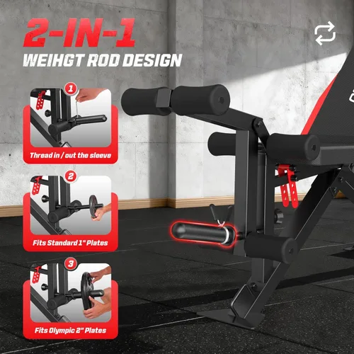 Miniatura 6 de OPPSDECOR 1200LBS Weight Bench with Wide-Range Leg Extension & Curl (Full ROM), Adjustable Workout Bench Press with Wheels & Handle, Incline/Flat