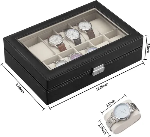 Miniatura 7 de Oyydecor Caja de reloj de piel sintética organizador de almacenamiento de madera para almacenamiento y exhibición negocios de regalo para hombres