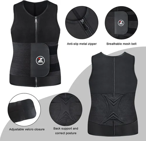 Miniatura 4 de Chaleco de sauna de sudor para hombre para entrenamiento de cintura, traje de sauna de sudor, chaleco de entrenamiento de neopreno con cremallera