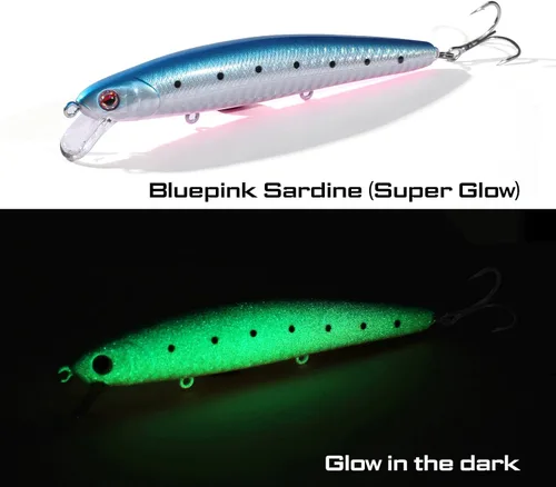 Miniatura 2 de LITTMA Señuelos de pesca de surf de California Señuelos de pesca de agua salada Jerkbait Crankbait Surf Minnow 110 - Sardina metálica Super Glow