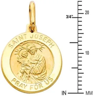 Miniatura 2 de Colgante de medalla religiosa de San José de oro amarillo de 14 quilates, 2 tamaños diferentes disponibles