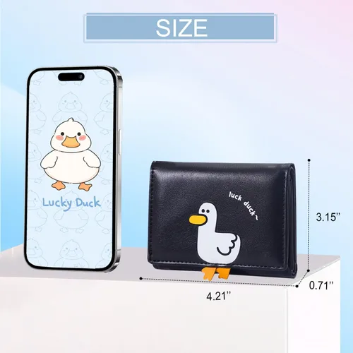 Miniatura 10 de Sunwel Fashion Monedero plegable con diseño de pato en 3D para niñas, con bolsillo para efectivo, tarjetero, monedero con ventana de identificación