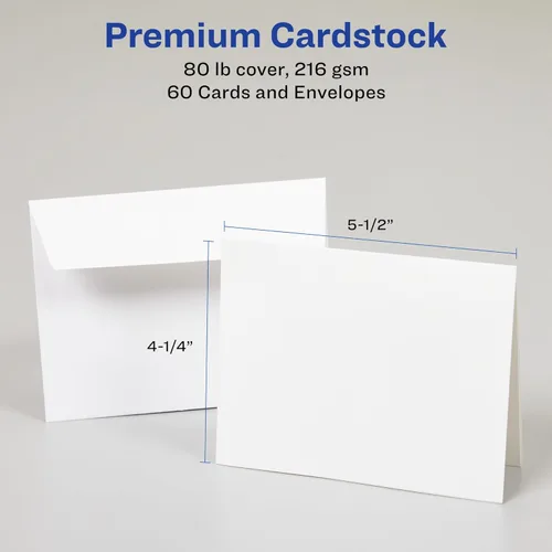 Miniatura 5 de Avery Tarjetas de notas imprimibles con sobres, 4.25 x 5.5 pulgadas, blancas, 60 tarjetas de notas en blanco para impresoras láser (05315)