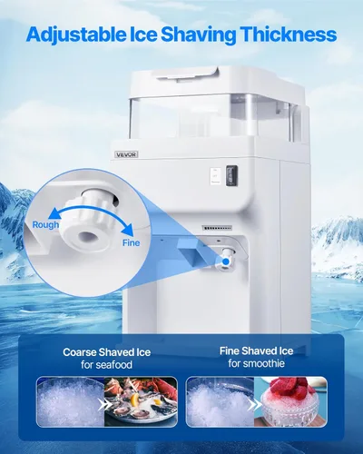 Miniatura 3 de VEVOR Trituradora de hielo comercial, 220 libras por hora, máquina eléctrica de cono de nieve con caja de cubitos de hielo de 8 L, máquina de hielo