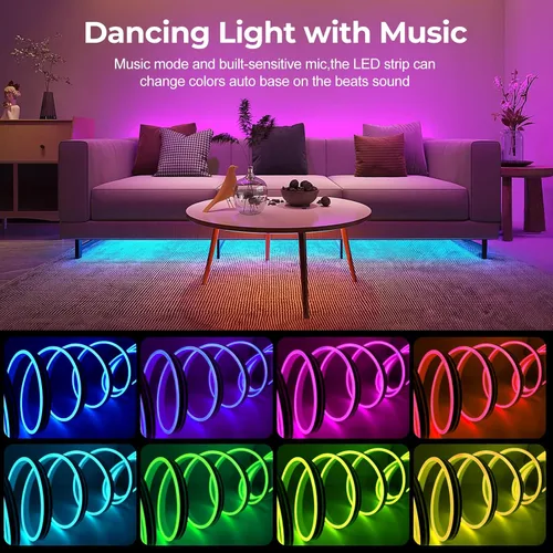 Miniatura 2 de LUXONIC Tira de luz LED de neón, tira de luz RGB impermeable de 16.4 pies con aplicación/control remoto, luces de cuerda flexible de 24 V, múltiples