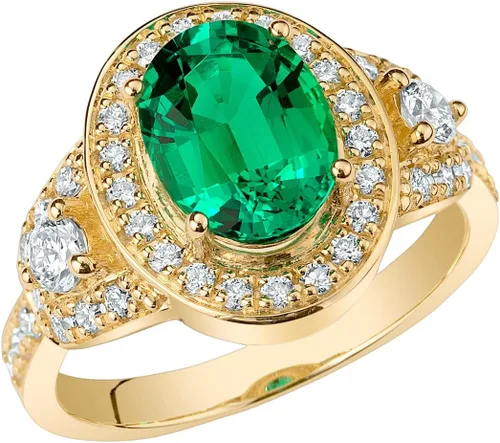 PEORA Anillo vintage de diamantes cultivados en laboratorio de esmeralda colombiana de 2.50 quilates en oro blanco o amarillo de 14 quilates, forma