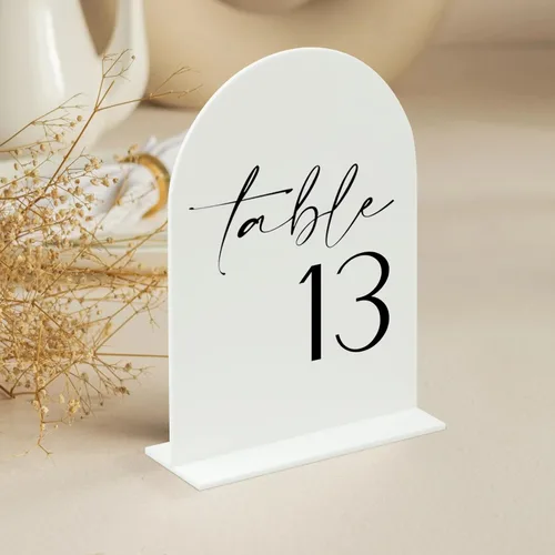 Miniatura 4 de Números de mesa de acrílico de arco blanco con soportes 1-30, letrero acrílico arqueado blanco de 5 x 7 pulgadas y bases, números de mesa de arco
