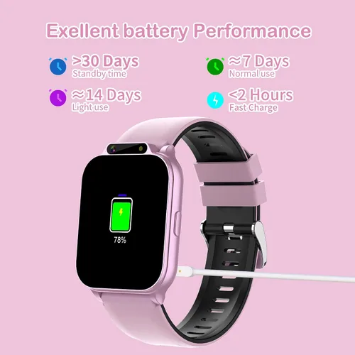 Miniatura 7 de Relojes inteligentes para niños con rastreador de fitness, modo deportivo impermeable IP68, dial de ritmo cardíaco, monitor de sueño, podómetro, Rosa