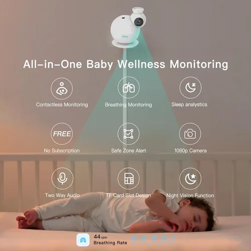 Miniatura 2 de iBaby i7 Smart Baby Monitor, monitor de bienestar para bebés: respiración de pista, patrón de sueño - Cámara WiFi de 1080p, vista de 360°, visión