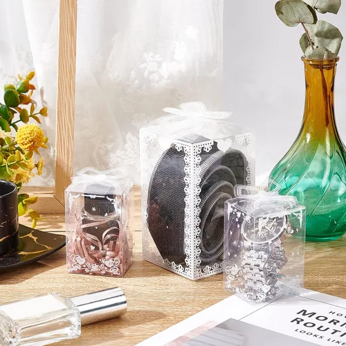 Miniatura 7 de BENECREAT 24 cajas de regalo de plástico transparente con lazo de 4.5 x 2.5 x 2.5 pulgadas, cajas de regalo de PVC transparente para vacaciones
