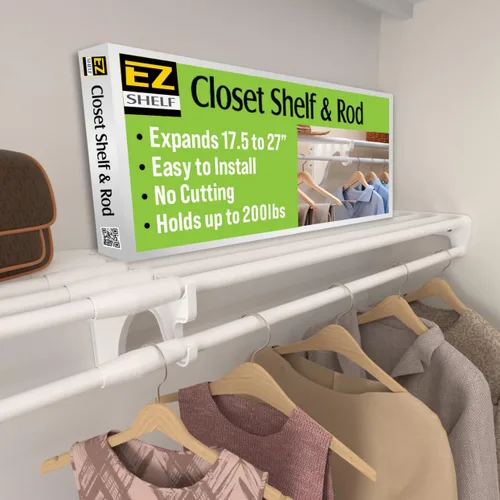 Miniatura 10 de EZ Shelf -Estante de armario expandible con barra para colgar- 63.3 a 118 pulgadas -Blanco- Fácil de instalar en 2 paredes laterales- (EZS-SCRW118)