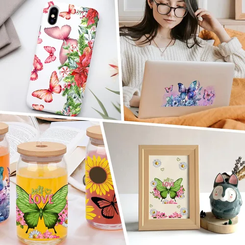 Miniatura 6 de Envolturas de vasos UV DTF para vasos de vidrio de 16 onzas, 10 hojas de transferencias frotables para manualidades, calcomanías adhesivas
