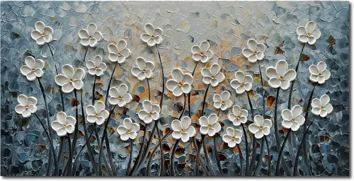 Miniatura 12 de Epicler art Pintura al óleo decorativa de flores 3D moradas pintadas a mano, arte de pared decorativo de pared de flores, arte moderno, sala