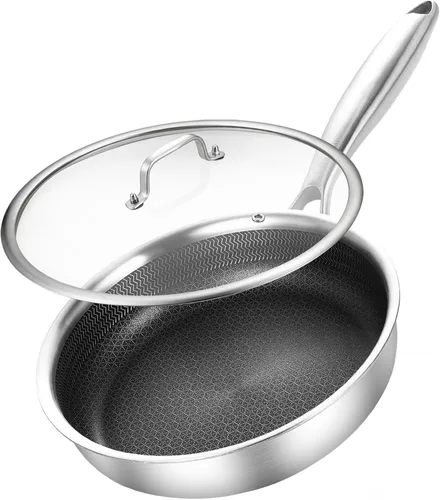 Miniatura 9 de DELARLO Sartenes para tortilla de acero inoxidable de tres capas de 5.5 pulgadas, sartén antiadherente de cerámica para un solo huevo, sartén