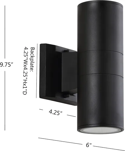 Miniatura 3 de JONATHAN Y Aplique de pared LED moderno negro de 6 pulgadas, luz cilíndrica de 2 luces para patio de porche, accesorio exterior de metal