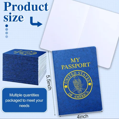 Miniatura 2 de Woanger 100 unidades de pasaporte en blanco para niños, cuaderno de pasaporte, azul a granel de 4 x 5.5 pulgadas, puerto de pase falso
