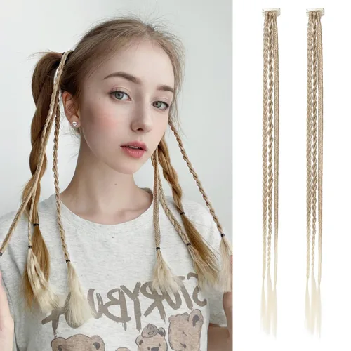 Miniatura 8 de REECHO Extensiones de cabello trenzado con clip, 6 trenzas de bebé, 3 trenzas en un clip, extensiones sintéticas suaves naturales de 22 pulgadas