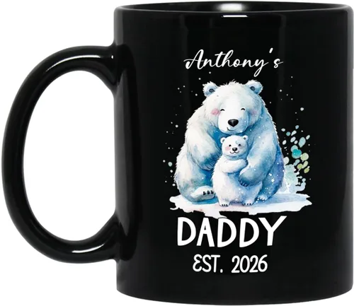 Miniatura 11 de Baby Coming Soon - Taza de café negra de 11 onzas y 15 onzas, taza de café personalizada para papá con nombre, taza de café de cerámica con anuncio