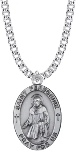 True Faith Jewelry Collar de plata de ley con colgante de medalla de San Peregrino, joyería religiosa, 78 pulgadas, Plata esterlina, No es una