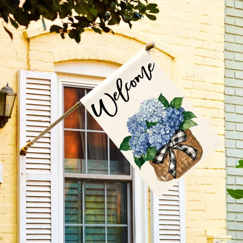Miniatura 4 de AVOIN colorlife Bandera de jardín de primavera y verano de hortensias de 12 x 18 pulgadas, doble cara exterior, bandera floral de bienvenida
