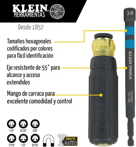 Miniatura 2 de KLEIN TOOLS 32950 Juego de destornillador de impacto con clasificación de trinquete, hueco, potencia magnética, con mango, codificado por color, 6