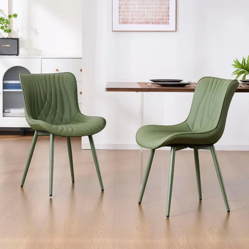 Miniatura 9 de Kidol & Shellder Juego de 2 sillas de comedor, modernas de mediados de siglo con patas de metal, silla lateral tapizada de piel sintética para Verde