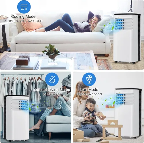 Miniatura 3 de PETSITE Aire acondicionado portátil 9000 BTU, unidad de refrigeración de CA 3 en 1 con enfriador de aire, ventilador y deshumidificador, pantalla